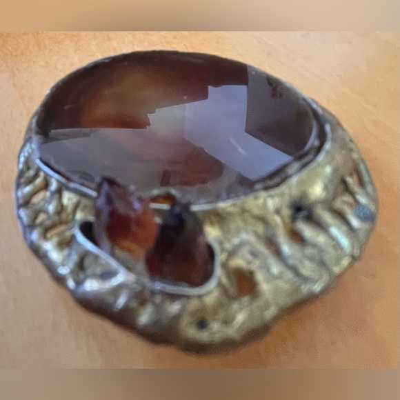 🆕 Vintage OOAK Gold-toned Brown Brazilian Agate & Quartz Crystal Pin/Pendent - Picture 4 of 4